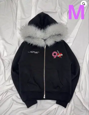 girl x Ed Hardy 90 로고 퍼 집 후디