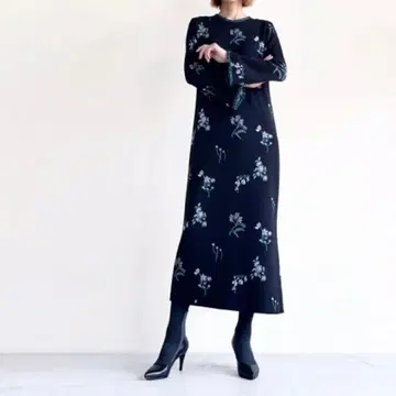 마메mame 플로럴 자카드 니트 드레스