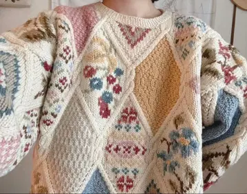 로라 애슐리 패치워크 꽃무늬 플라워 니트