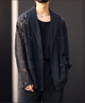 새상품급 CLEL 루즈 코드 레이스 더블 테일러드 자켓 차콜 그레이