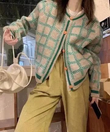 Auntie Rosa 체크 무늬 니트 가디건