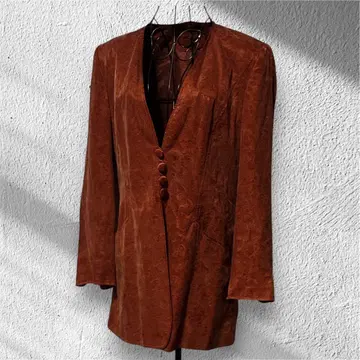 브라운 자켓 큐프라 100% 노카라 클래시컬 가을/겨울 빈티지