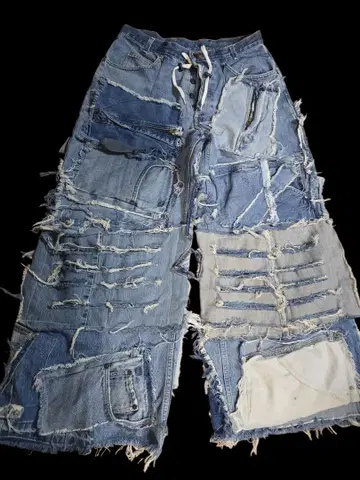 한 점 리메이크 와이드 레그 데님 팬츠