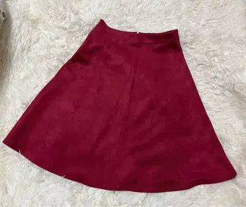 여성용 M 사이즈 스웨이드 버건디 플레어 스커트 미디 스커트