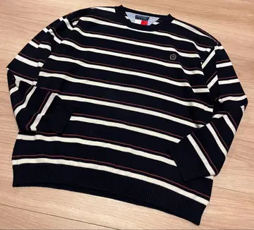 90s 타미힐피거 보더 코튼 니트 구제 의류 블랙 화이트