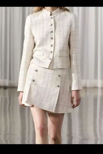 ZARA 새상품 셋업 스커트 플리츠 노카라 자켓 화이트