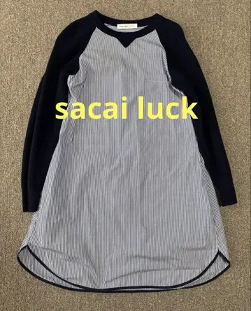 사카이 럭 네이비 스트라이프 이소재 도킹 원피스