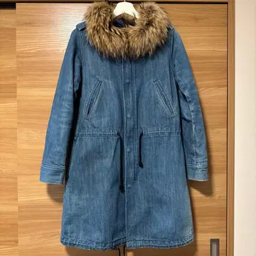 데님 퍼 달린 모즈 코트