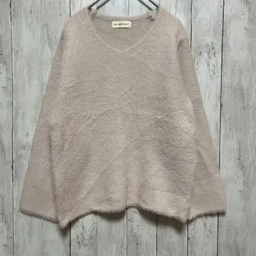 INED 핑크 후와후와 V넥 긴팔 니트 [ M ]
