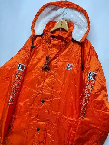미사용 KARL KANAI 칼카니 보아 안감 벤치 코트 오렌지 XL