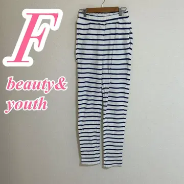 beauty&youth 릴랙스 팬츠 F 보더 화이트 블루