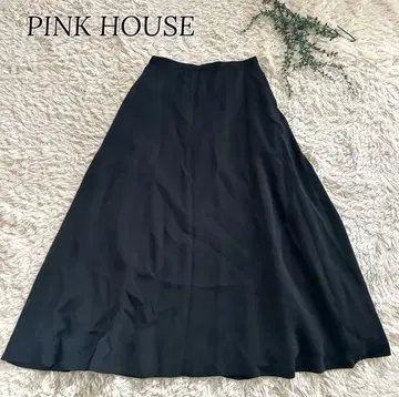 핑크하우스 플레어 롱 스커트 다크 네이비 백지퍼