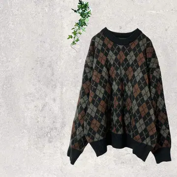 1036 아가일 무늬 니트 스웨터 구제 의류 크루넥 사각 겨울 의류