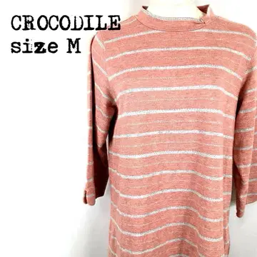 CROCODILE 크로커다일 보더 니트 티셔츠 핑크 x 그레이