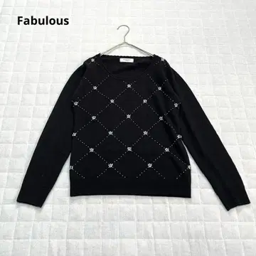 [패뷸러스] 니트 풀오버 긴팔 둥근 카라 스톤 비쥬 M 블랙