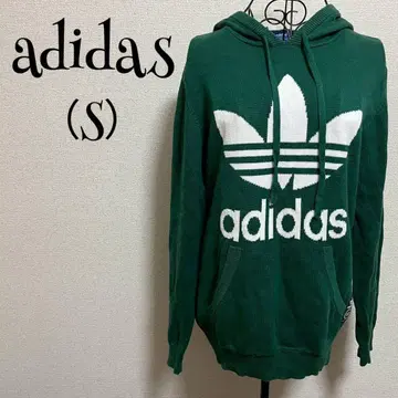 아디다스 ( S ) 후드티/그린/니트/후드 부착/빅 로고/끈 포함/긴팔