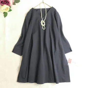 택 포함 두클라쎄 소프트 분또 롱 플레어 상의 튜닉 네이비 XL