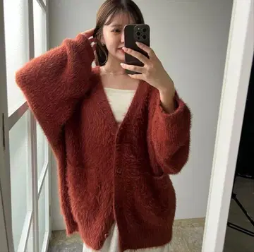 Amuir / 샤기 오버사이즈 가디건 버건디