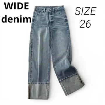 SALE 라이트 블루 스트레이트 배럴 레그 와이드 데님 롤업 26