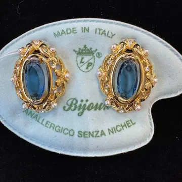 Bijoux 타원형 귀걸이 파란색 스톤 빈티지