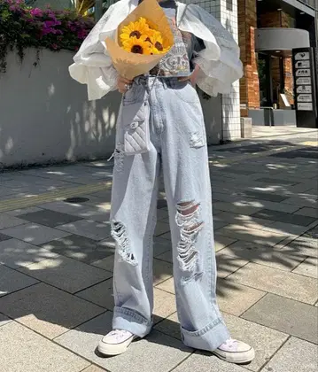 Alley Tokyo 꽤 괜찮은 데미지 데님 팬츠