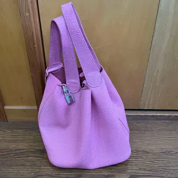 핑크 큐브 토트백 천연 가죽