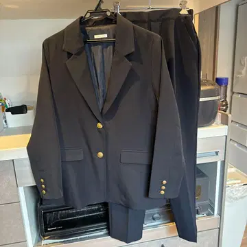 네이비 블레이저 수트 셋업 골드 버튼