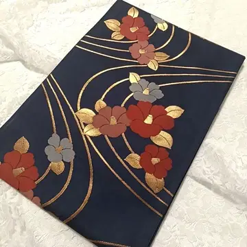 LULU119 교토 후쿠로 오비 파랑 꽃무늬 미사용