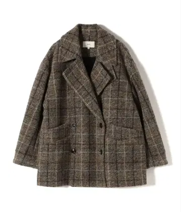 SHIPS 슬라이버 체크 숏 P 코트