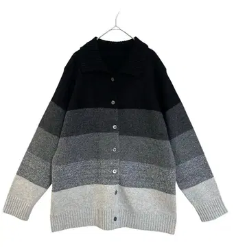 캐시미어 터치 보더 니트 가디건 블랙 그레이 긴팔 겉옷 새상품급