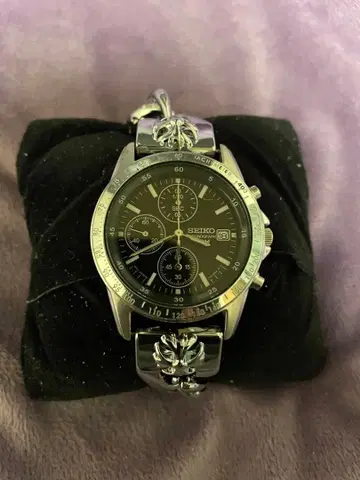 SEIKO 크로노그래프 손목시계 실버 크로스볼 벨트