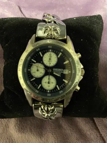 SEIKO 크로노그래프 블랙 크로스볼 벨트