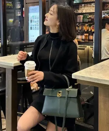 anuans 울 더블 크로스 리버 숏 자켓 블랙 M