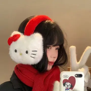 헬로키티 귀도리 빨간색과 화이트