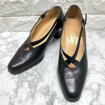 긴자 요시노야 펌프스 23cm 블랙 천연 가죽 스트랩 일본제