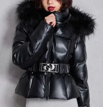 GYDA 벨트 인조 가죽 숏 다운 코트 다운 자켓