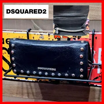 Dsquared2 로고 플레이트 스터드 가죽 롱 지갑 장지갑 블랙