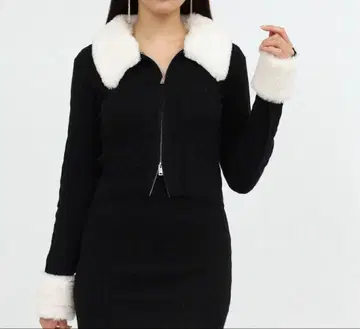 퍼 부착 더블 ZIP 케이블 라메 니트탑