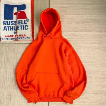 레어 컬러 90s usa제 러셀 애슬레틱 오렌지 무지 후드티 M