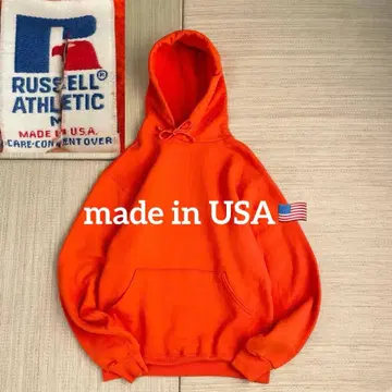 레어 컬러 90s usa제 러셀 애슬레틱 오렌지 무지 후드티 M