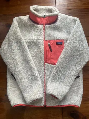 Patagonia 플리스 자켓 화이트 핑크 KIDS 사이즈 XL