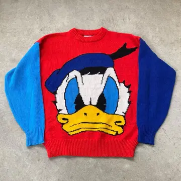 90s vintage disney 니트 구제 의류 도날드 미키 빨간색 L