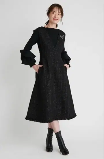 [클리닝 완료] CELFORD: 트위드 롱 점퍼 드레스