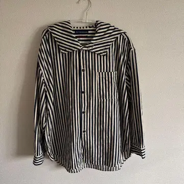 TIGRE BROCANTE 인디고 후드 부착 스트라이프 셔츠