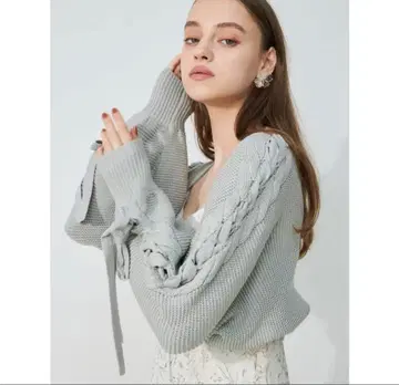 MERCURYDUO 레이스업 슬리브 니트 가디건 민트 그린