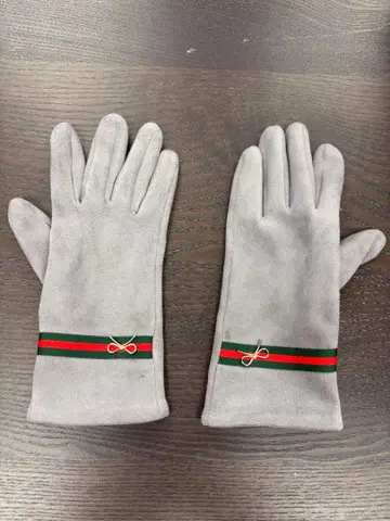 그레이 스웨이드 장갑 빨간색 그린 스트라이프
