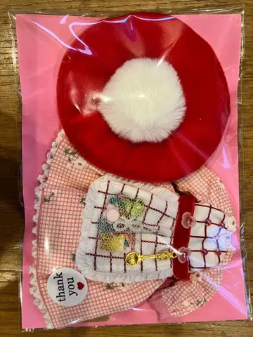 빨간색 체크 무늬 드레스와 모자 세트