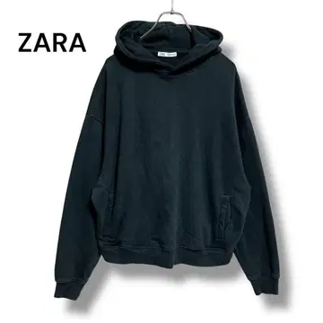 ZARA 후드 부착 드롭 숄더 풀오버 후드티 M 면 100% 블랙