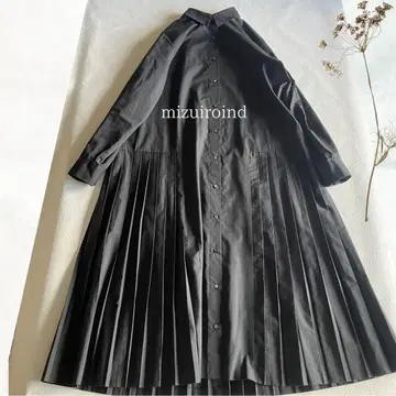 mizuiroind 스탠드 카라 플리츠 원피스 블랙 미즈이로 인드 롱