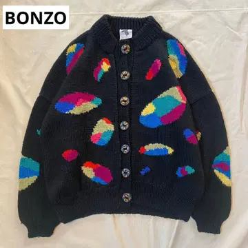 BONZO 본조 니트 가디건 레트로 팝 컬러풀 올 패턴 두꺼운